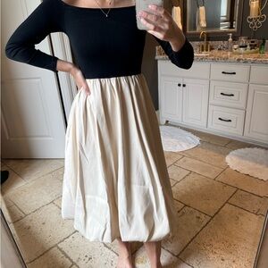 Black and Cream Off-Shoulder Dress